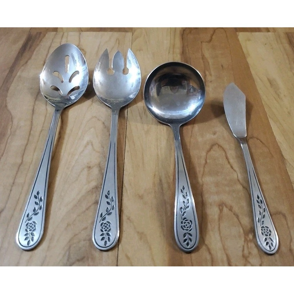 Rogers Stanley Roberts Floral Mist Serving Pieces Lot of 4